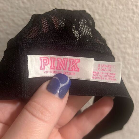 ✨PINK Victoria's Secret Black  Unlined Date Floral Lace Halter Sz S Bralette✨ - Picture 7 of 7